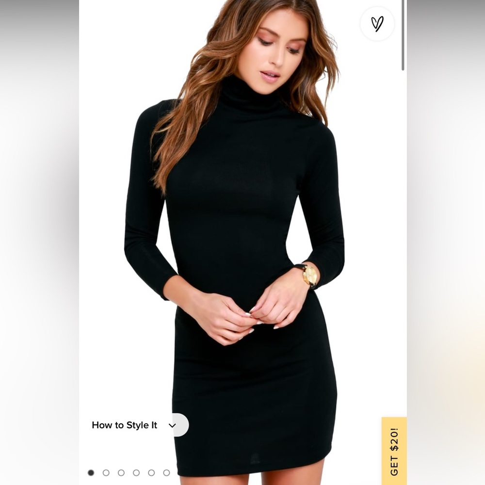 Lulu’s Black Ribbed Turtle-Neck Long Sleeve Bodycon Dress ✨